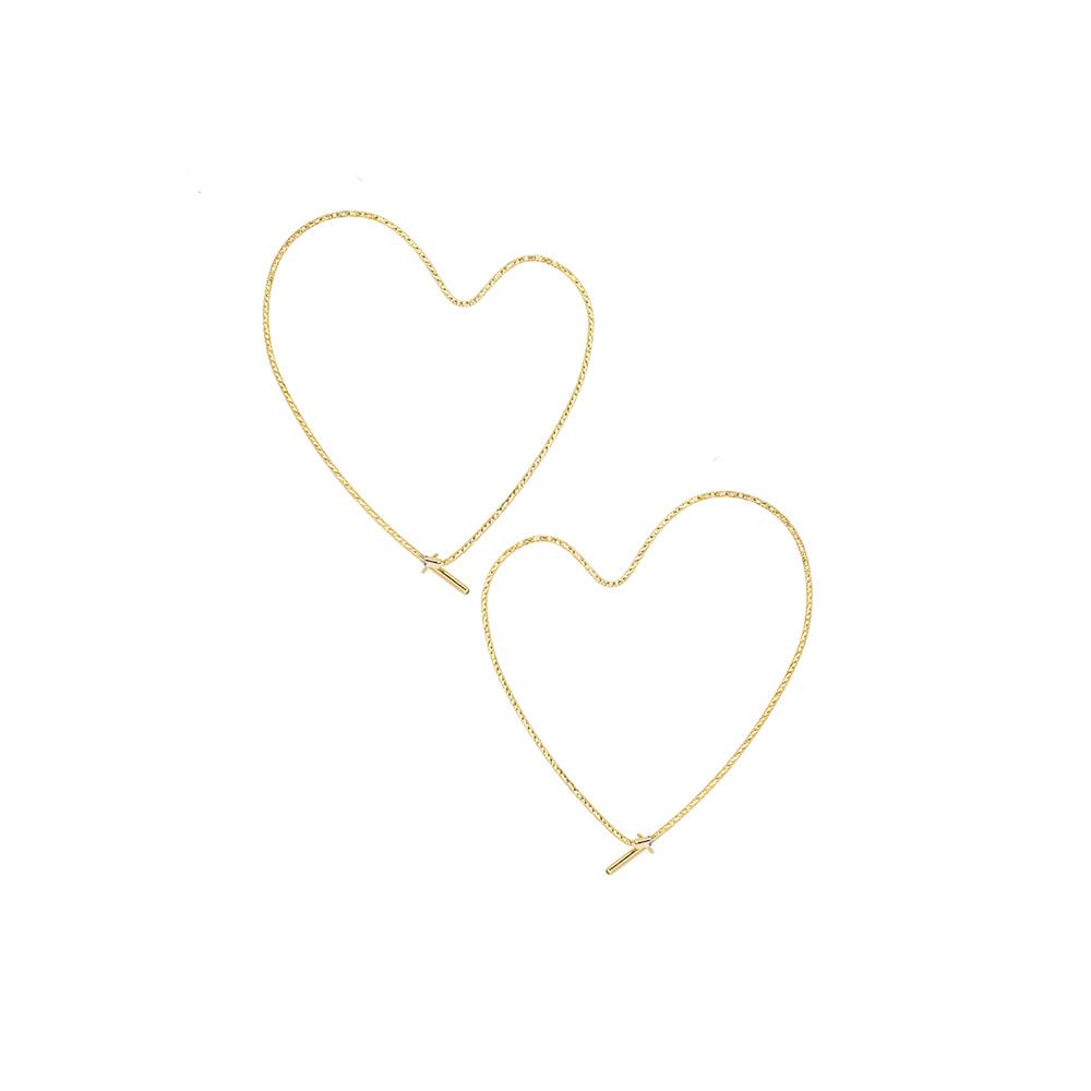 Yellow Gold Wire Heart Earrings H40 Mm MagicWire - MAGICWIRE