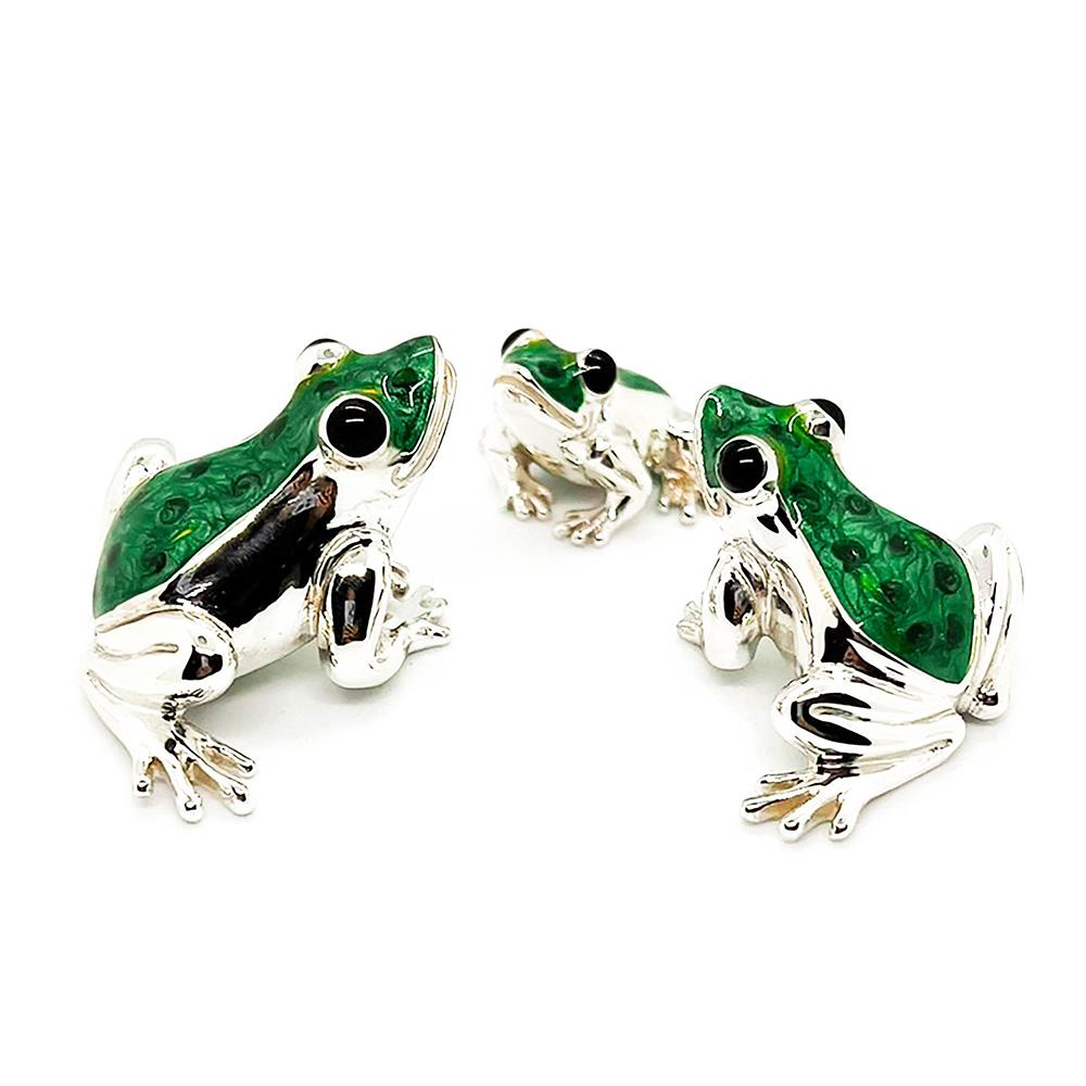 Enamelled frogs family of 3 silver ornament Saturno ST10 - SATURNO