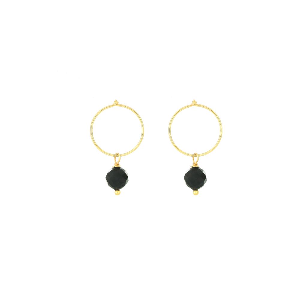 Earrings (pair) black spinel sphere hoops Maman et Sophie OROND002 - MAMAN ET SOPHIE