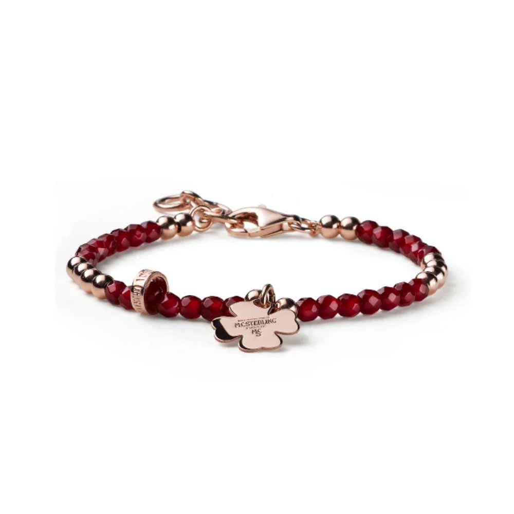 Women's bracelet Quadrifoglio in silver and ruby ​​agate 16+3 cm - MARIA CRISTINA STERLING