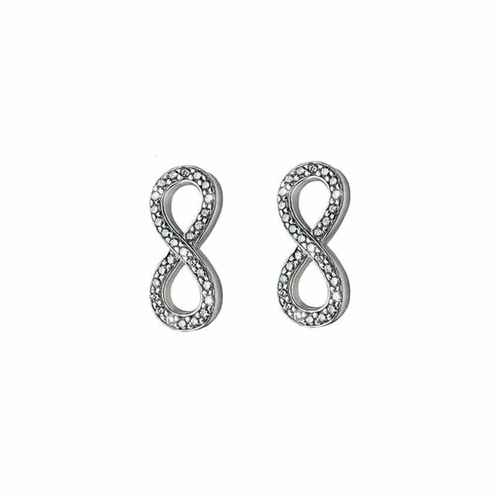 Infinity earrings for women in silver and white crystals 2x0.5 cm - MARIA CRISTINA STERLING