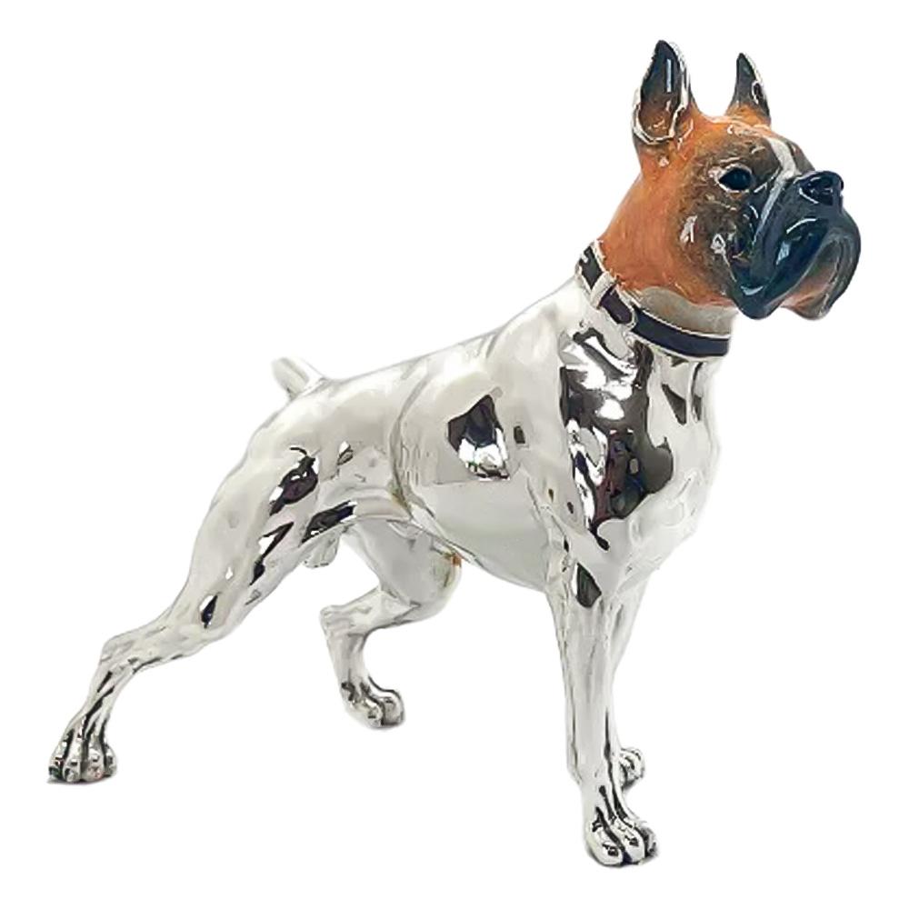 Enamelled head boxer dog silver ornament Saturno ST114 - SATURNO