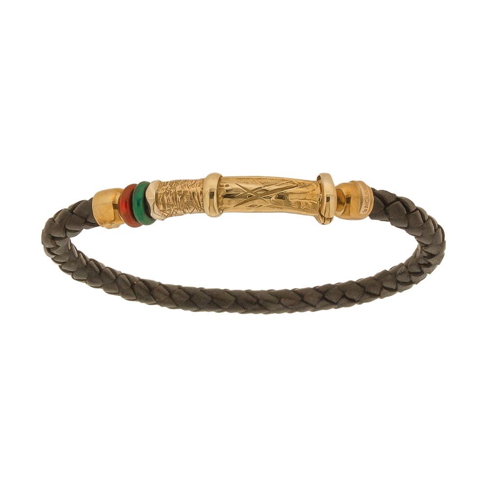 Men’s Yellow Gold Bracelet with Red and Green Enamel - LA NOUVELLE BAGUE