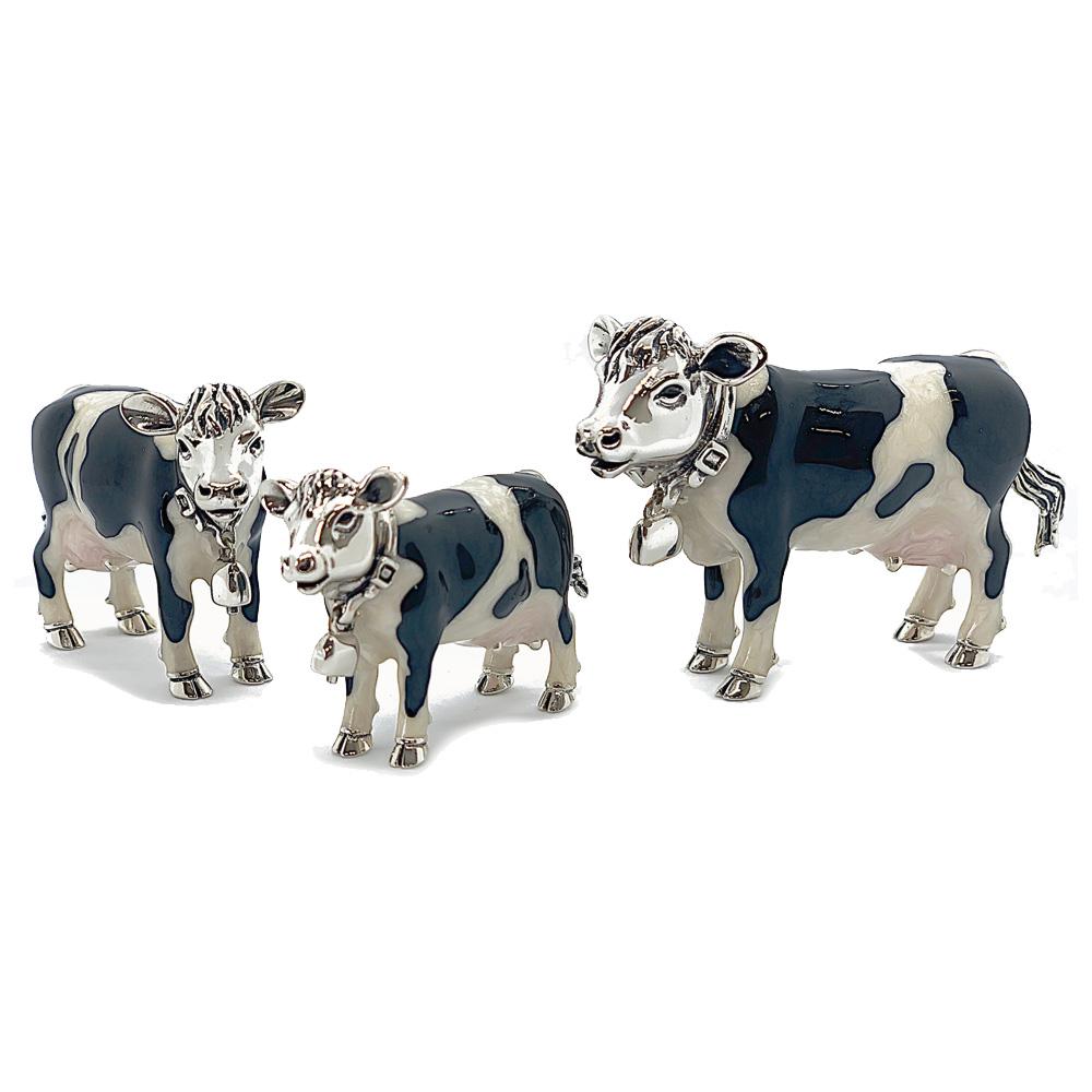 Enameled cow trio silver ornament Saturno ST108 - SATURNO