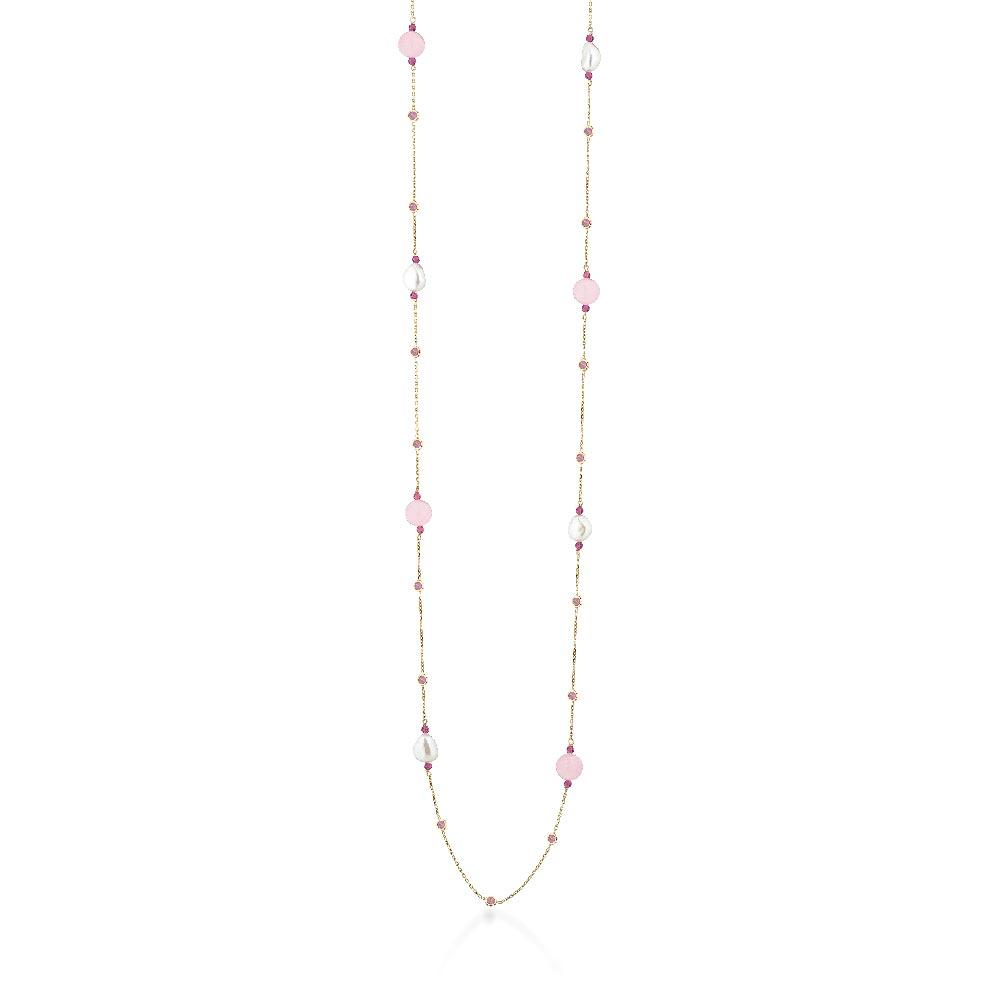 Silver Necklace Pearls Pink Gems LGNK515.2 Glamour - GLAMOUR