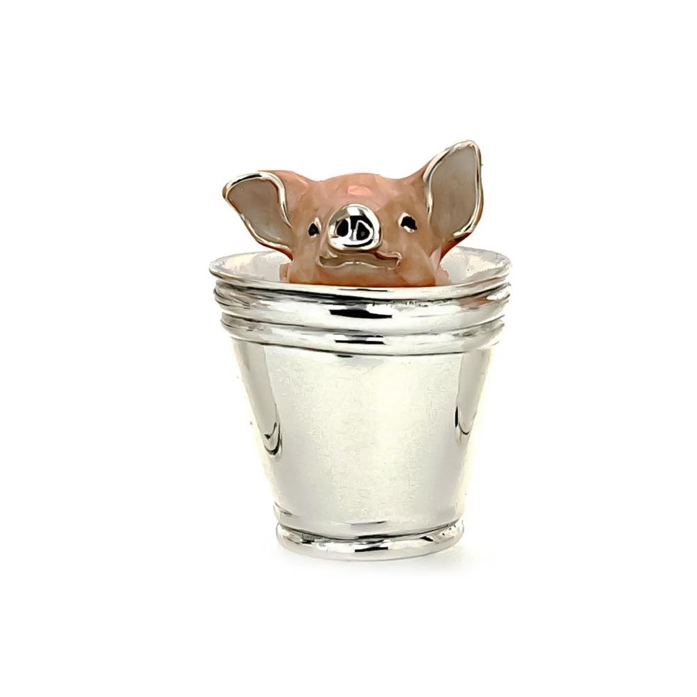 Enamel Pig in the Bucket silver ornament Saturno ST123-3 - SATURNO