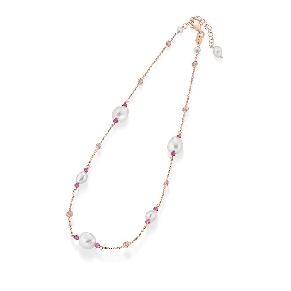 Collana Argento Perle Gemme Rosa LGNK510.1 Glamour - GLAMOUR