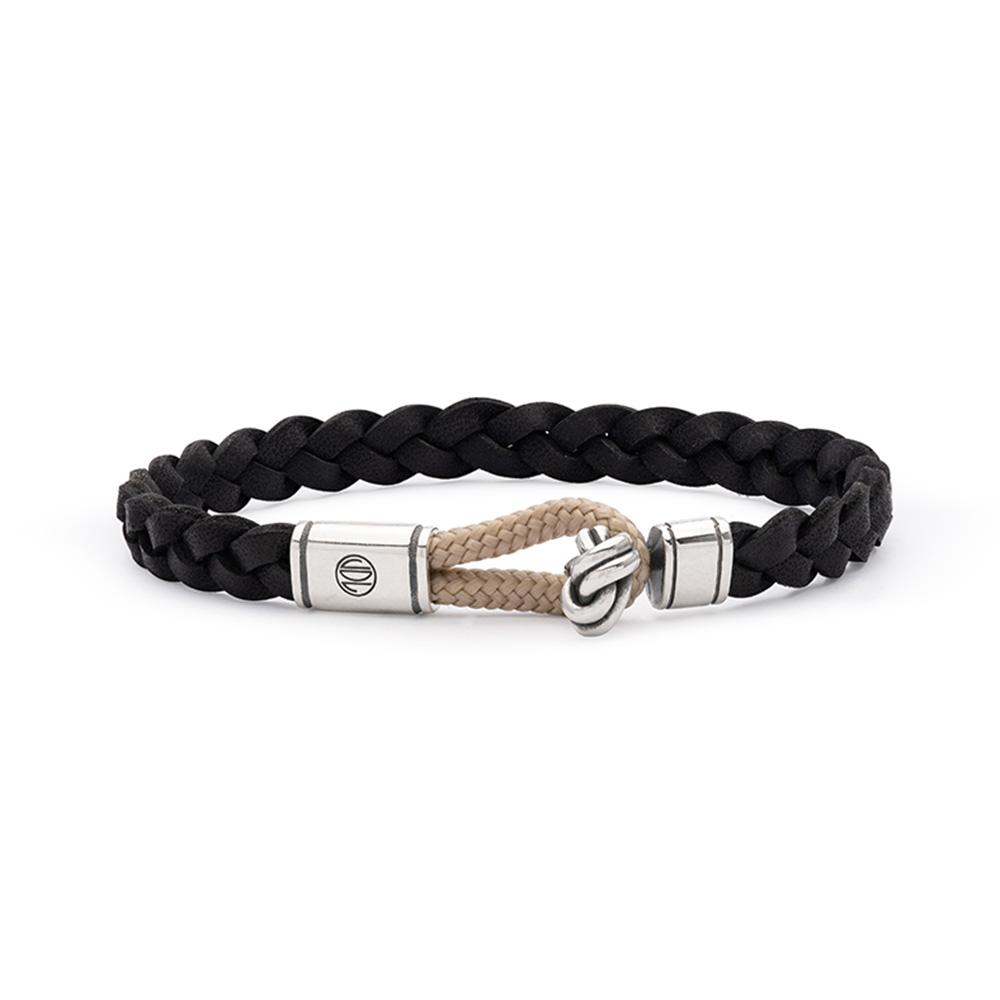 Double knot bracelet 925 silver, leather and nautical rope loop - VALENTINO DI LEONARDO