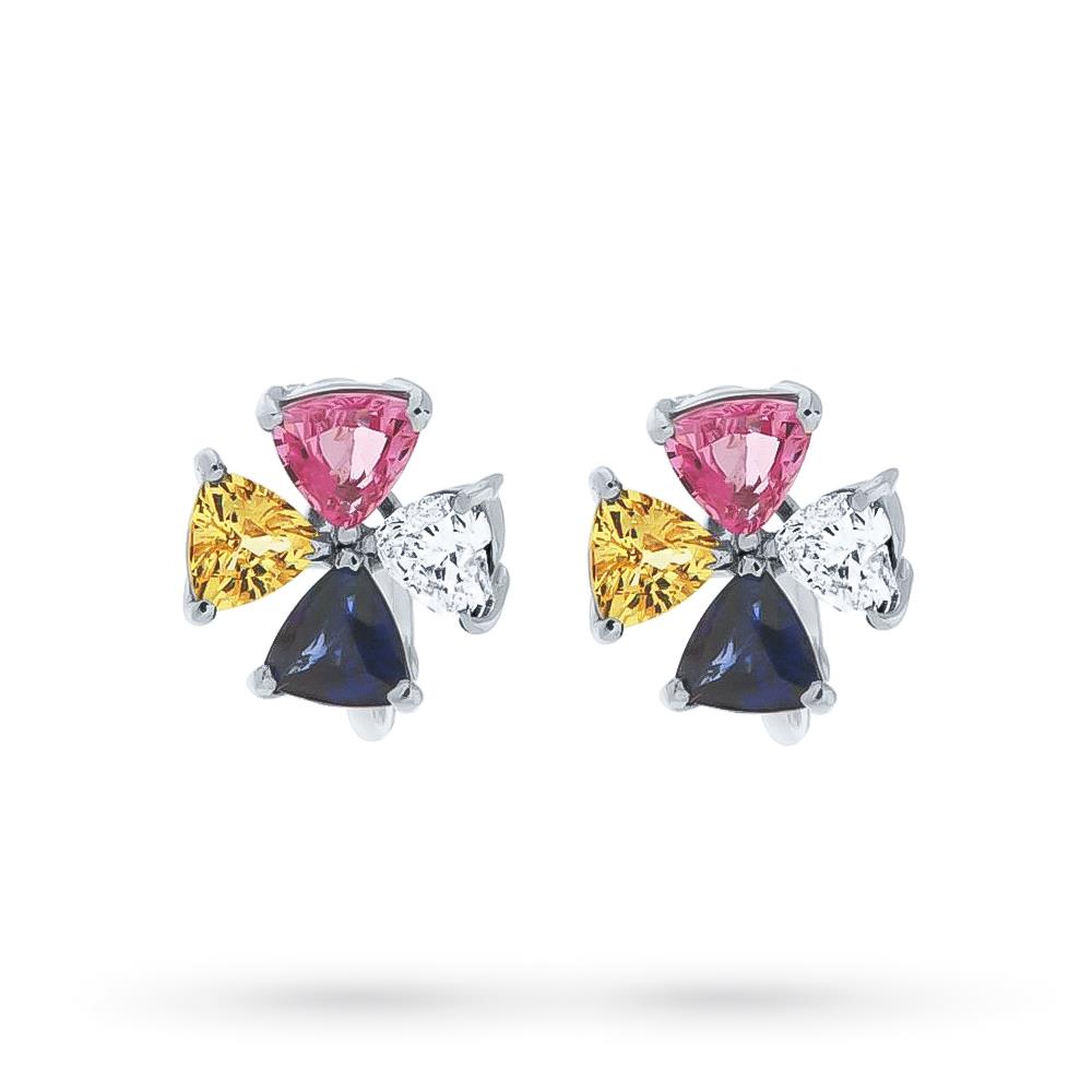 White gold flower earrings sapphires 4.46ct diamonds 1.03ct - CICALA