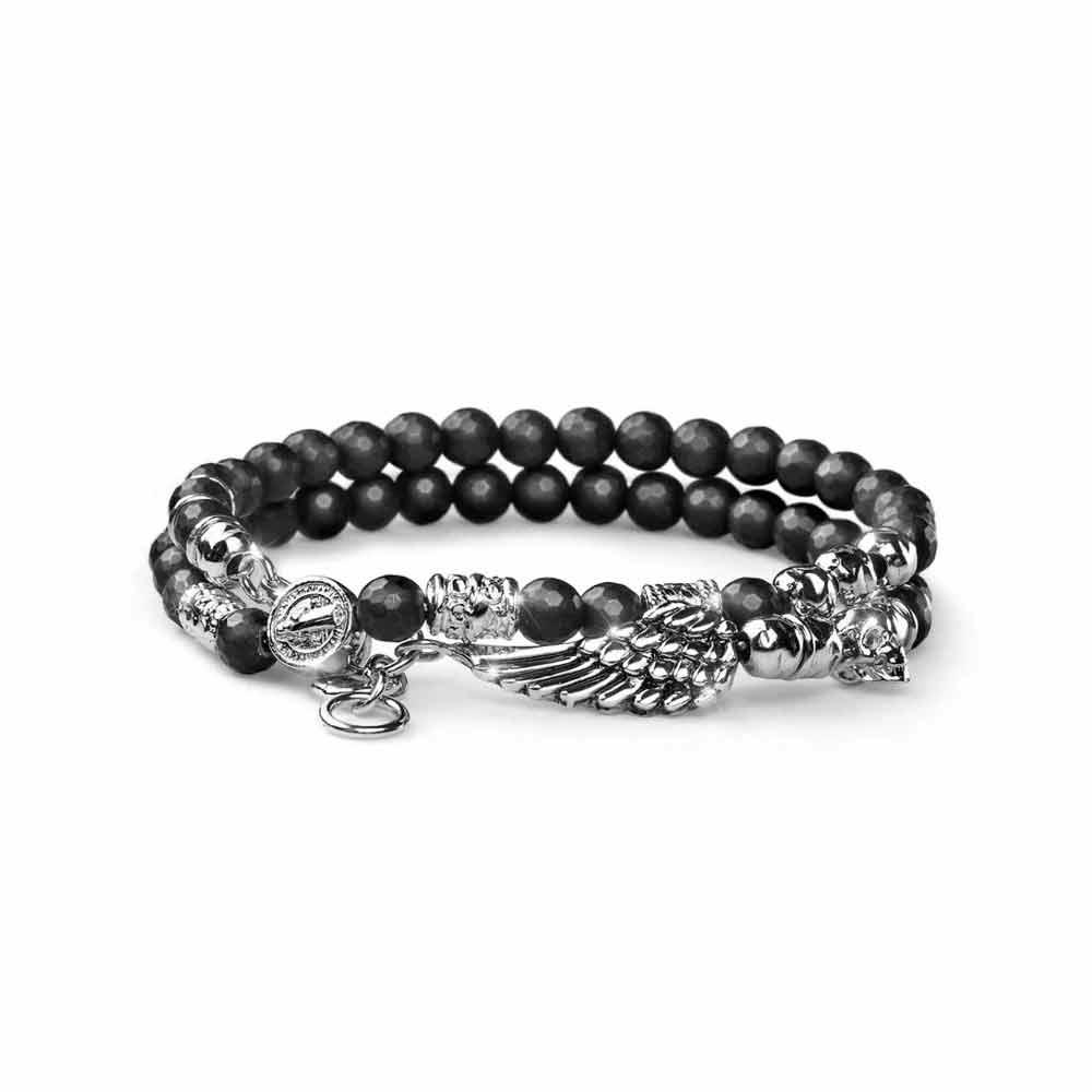 Luxury men's bracelet two turns black agate 39+3 cm - MARIA CRISTINA STERLING