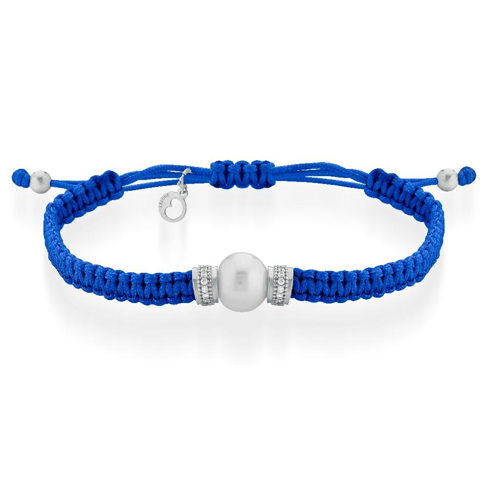 Glamor Bracelet LGBR468 Silver Pearl Blue Fabric - GLAMOUR