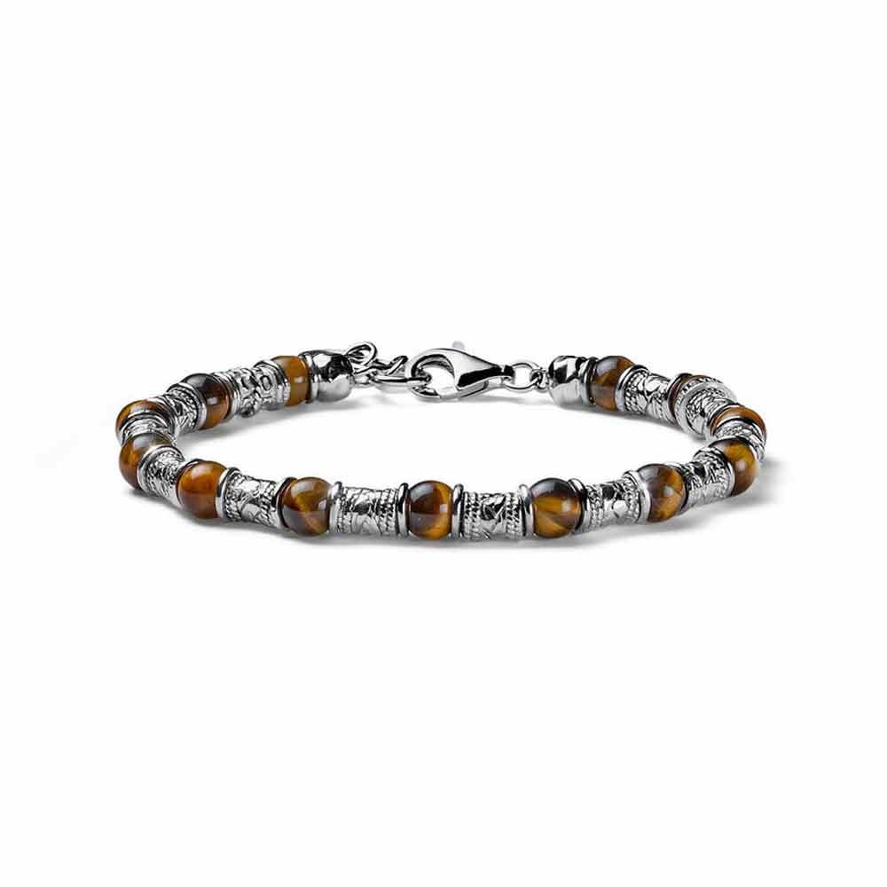 Bracciale uomo Siena argento e occhio di tigre 19+3 cm - MARIA CRISTINA STERLING