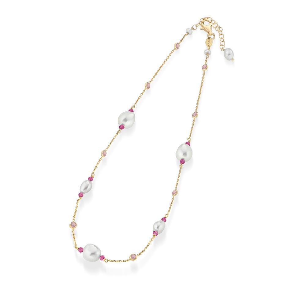 Collana Argento Perle Gemme Rosa LGNK510.2 Glamour - GLAMOUR