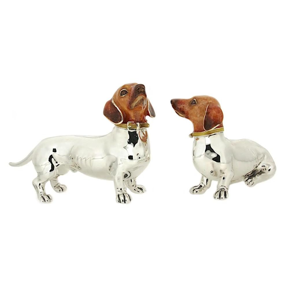 Pair of dachshunds with enameled heads silver ornament Saturno ST182 - SATURNO