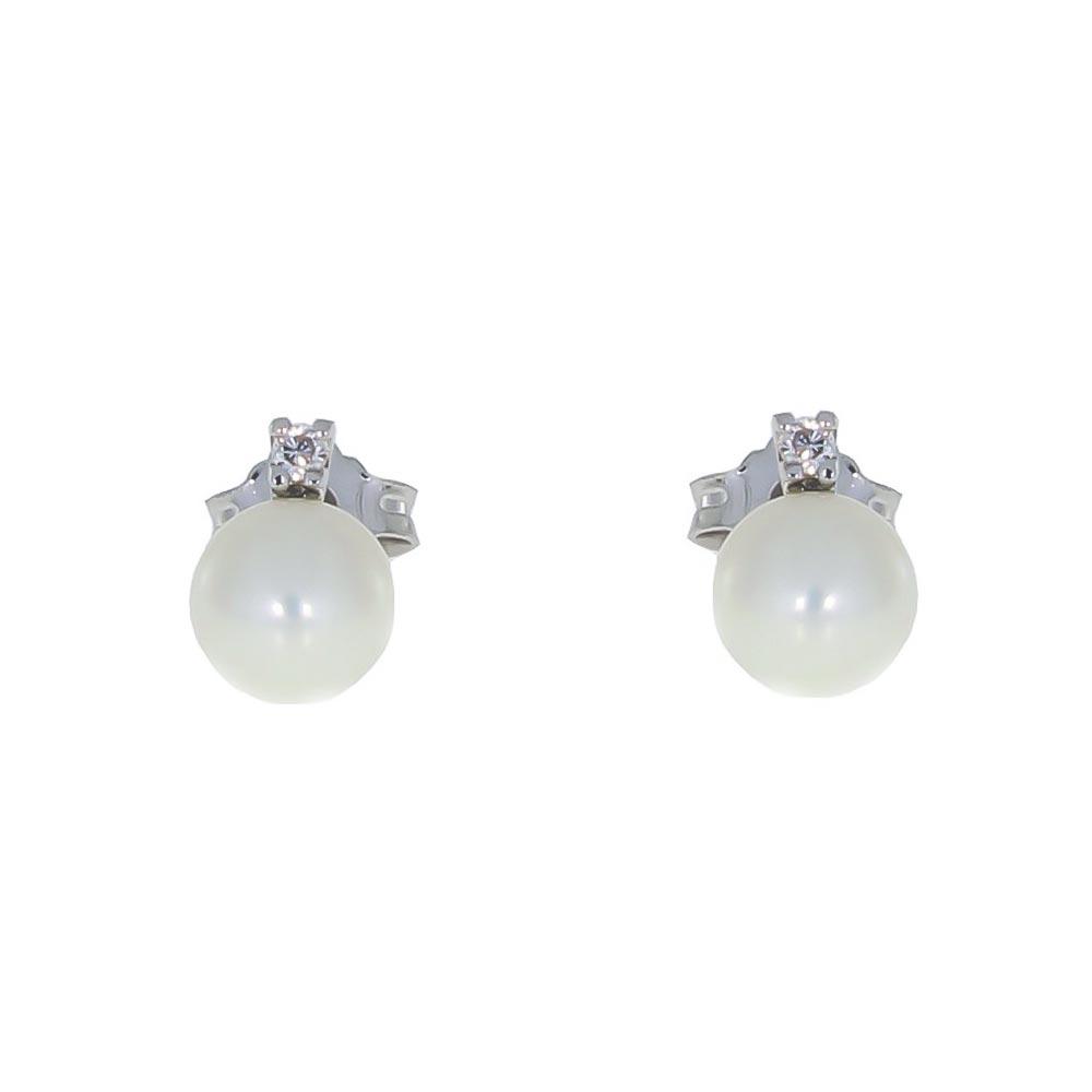 Earrings with fresh water pearl Ø 7mm and diamond - COSCIA