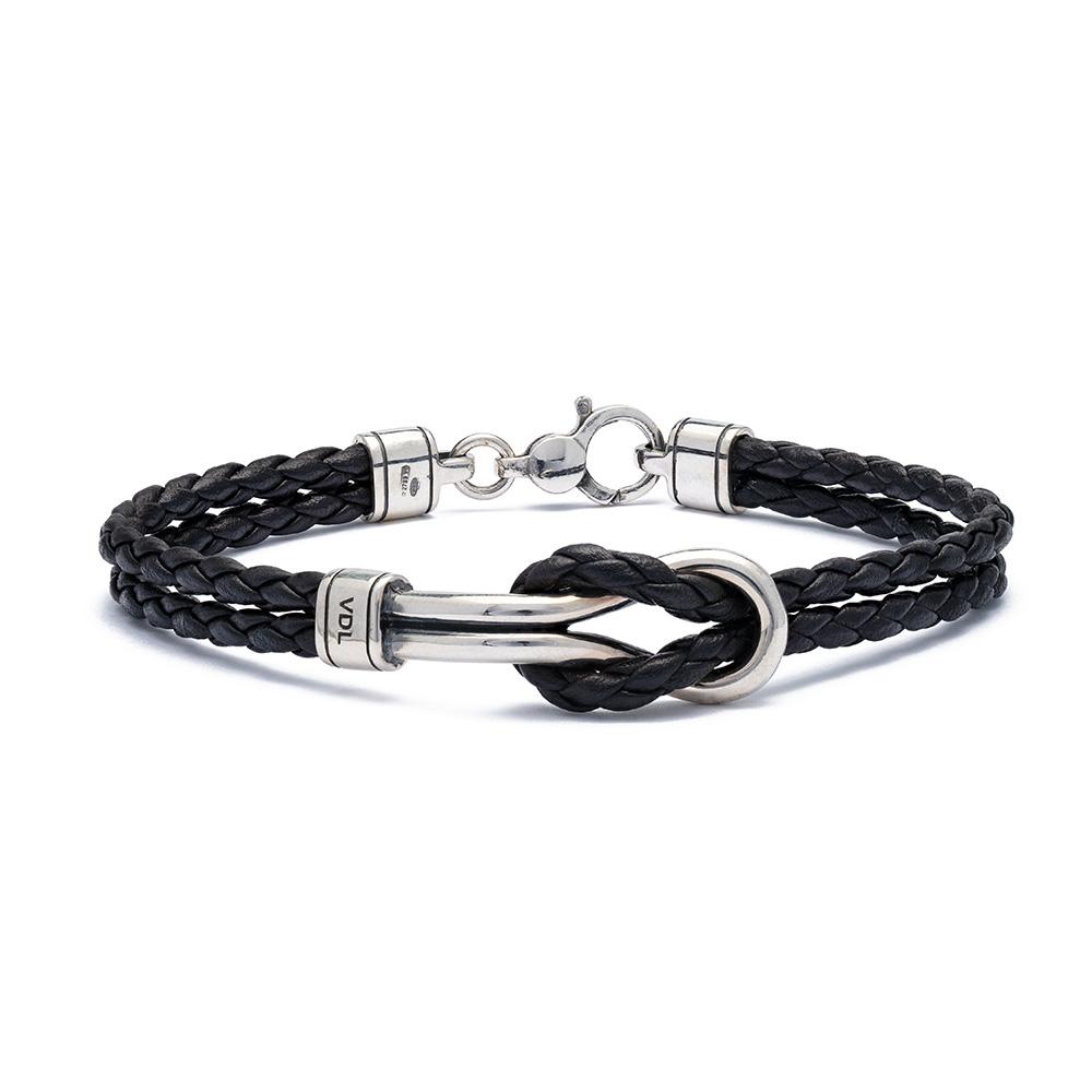 Reef knot bracelet 925 silver and leather - VALENTINO DI LEONARDO