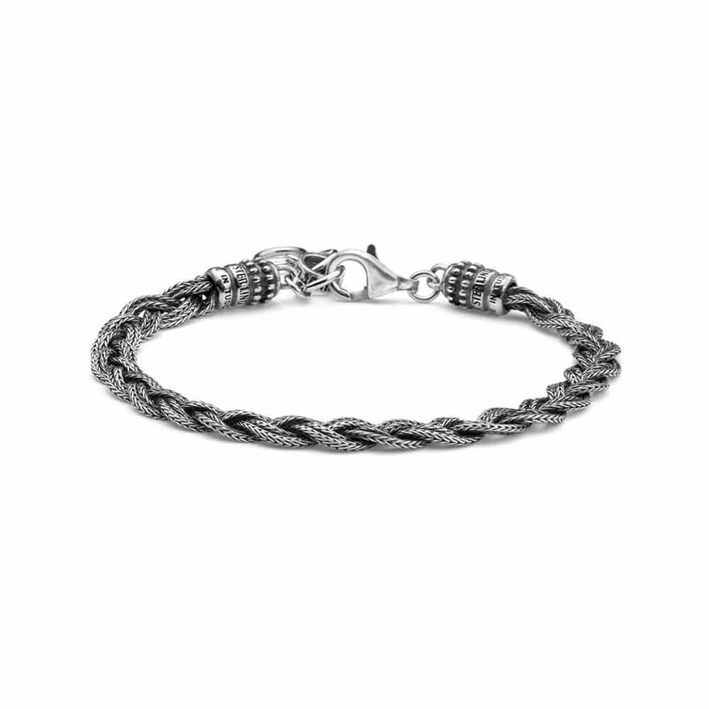 Men's bracelet burnished braids 19+3 cm in silver - MARIA CRISTINA STERLING