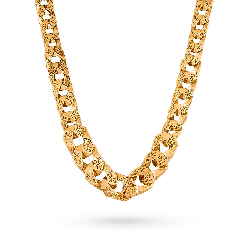 18kt yellow gold decorated perforated curb necklace - LUSSO ITALIANO