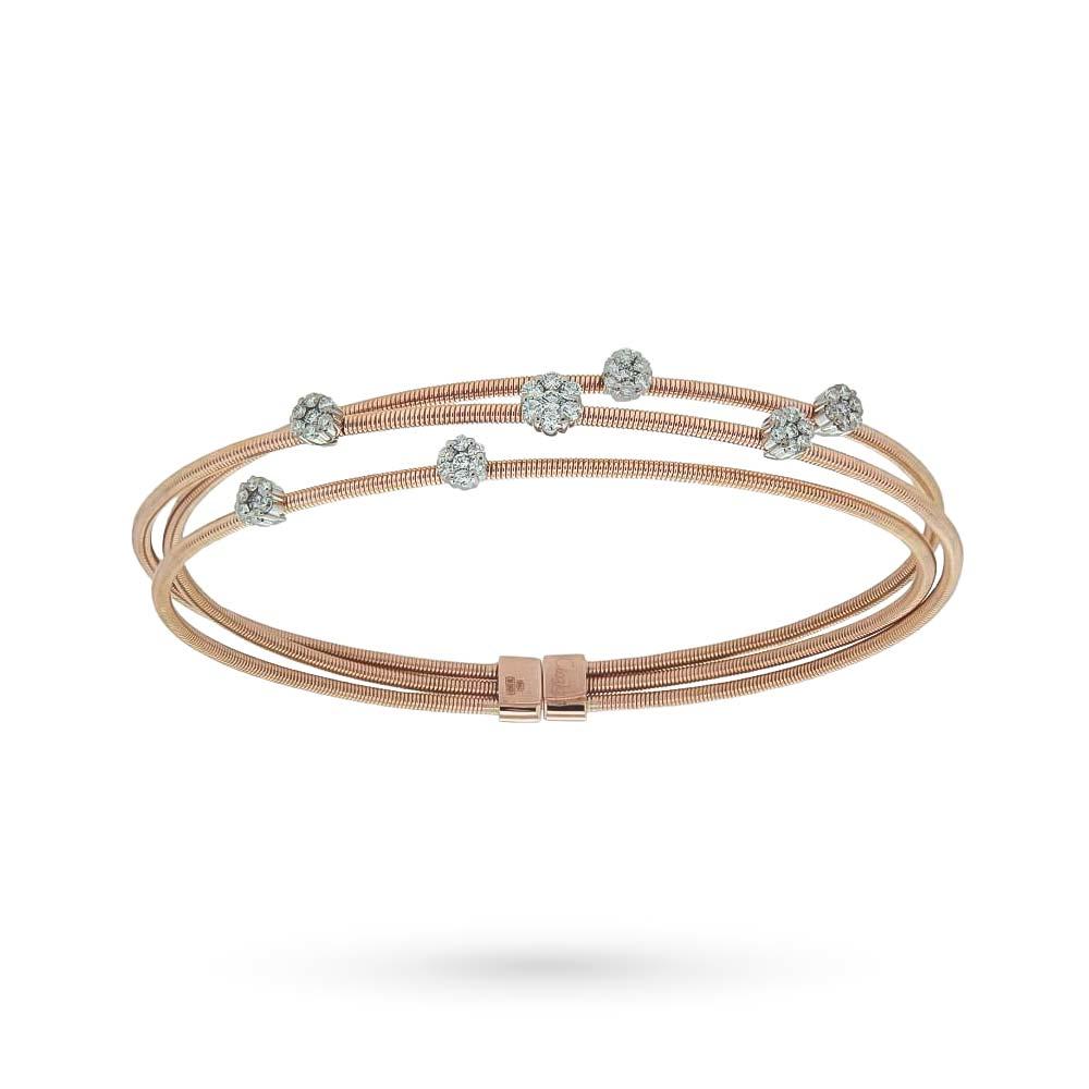 Bracciale OroTrend in oro rosa 18kt con fiori di diamanti - ORO TREND