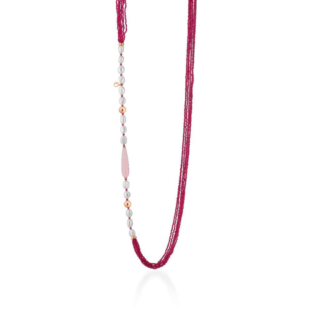 Collana Argento Perle Gemme Rosa LGNK532 Glamour - GLAMOUR