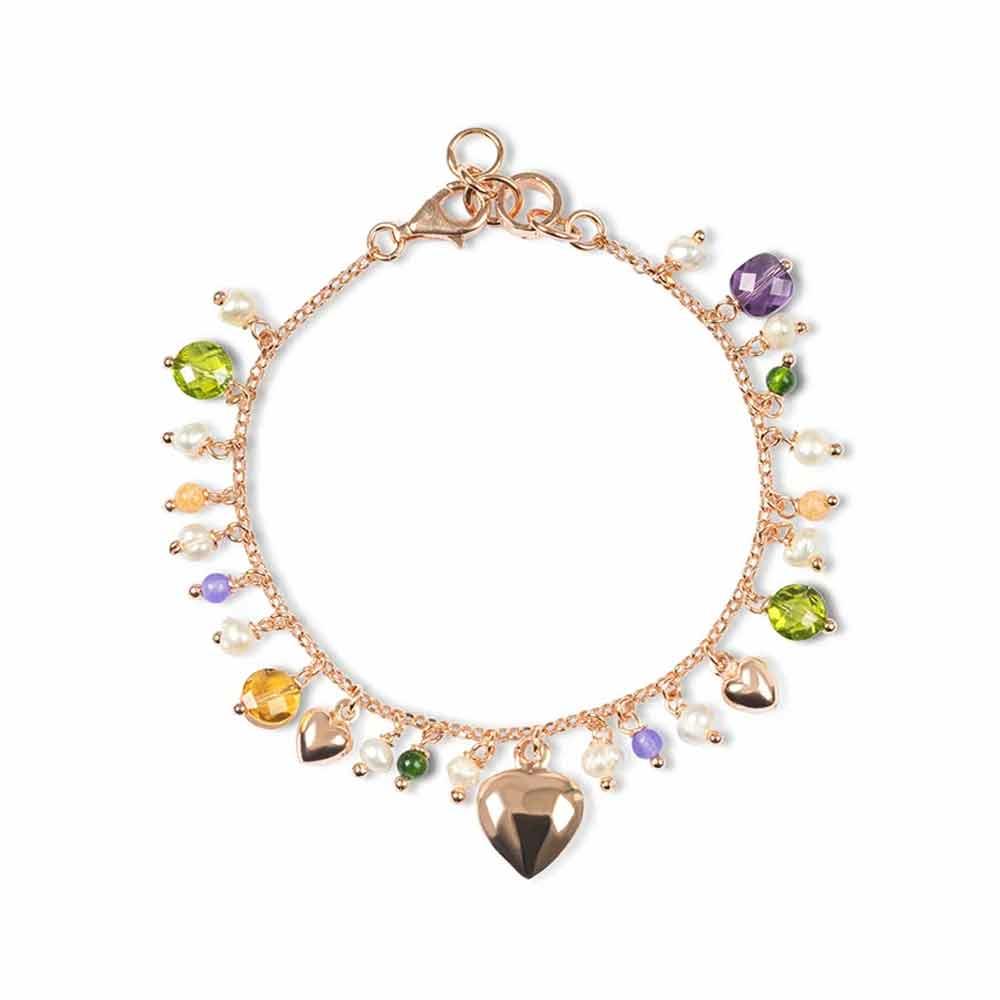 Bracciale donna Claudine argento, quarzi e cuori 18,5+3 cm - MARIA CRISTINA STERLING