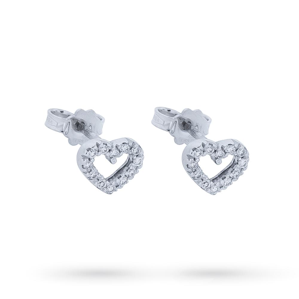18kt white gold earrings with small diamond hearts 0.16ct - CICALA