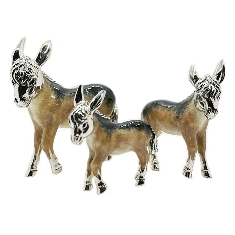 3 enamelled donkeys family silver ornament Saturno ST111 - SATURNO