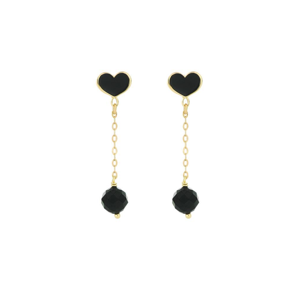 Earrings (pair) hearts chain and black spinels Maman et Sophie OROND421CT - MAMAN ET SOPHIE