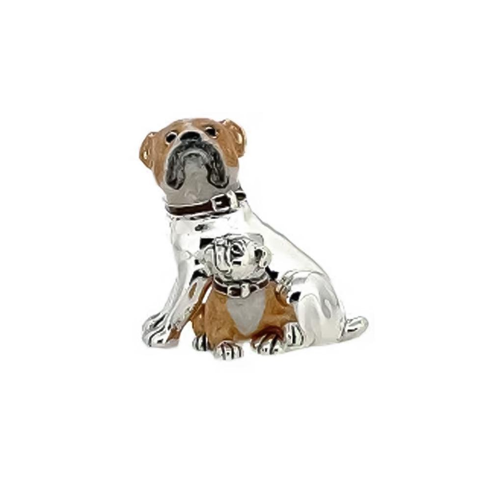 Bulldog with puppy enamel silver ornament Saturno ST126 - SATURNO