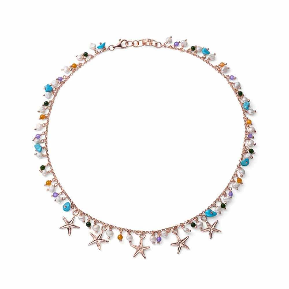 Claudine women's necklace 45 cm pink silver starfish and aulite - MARIA CRISTINA STERLING