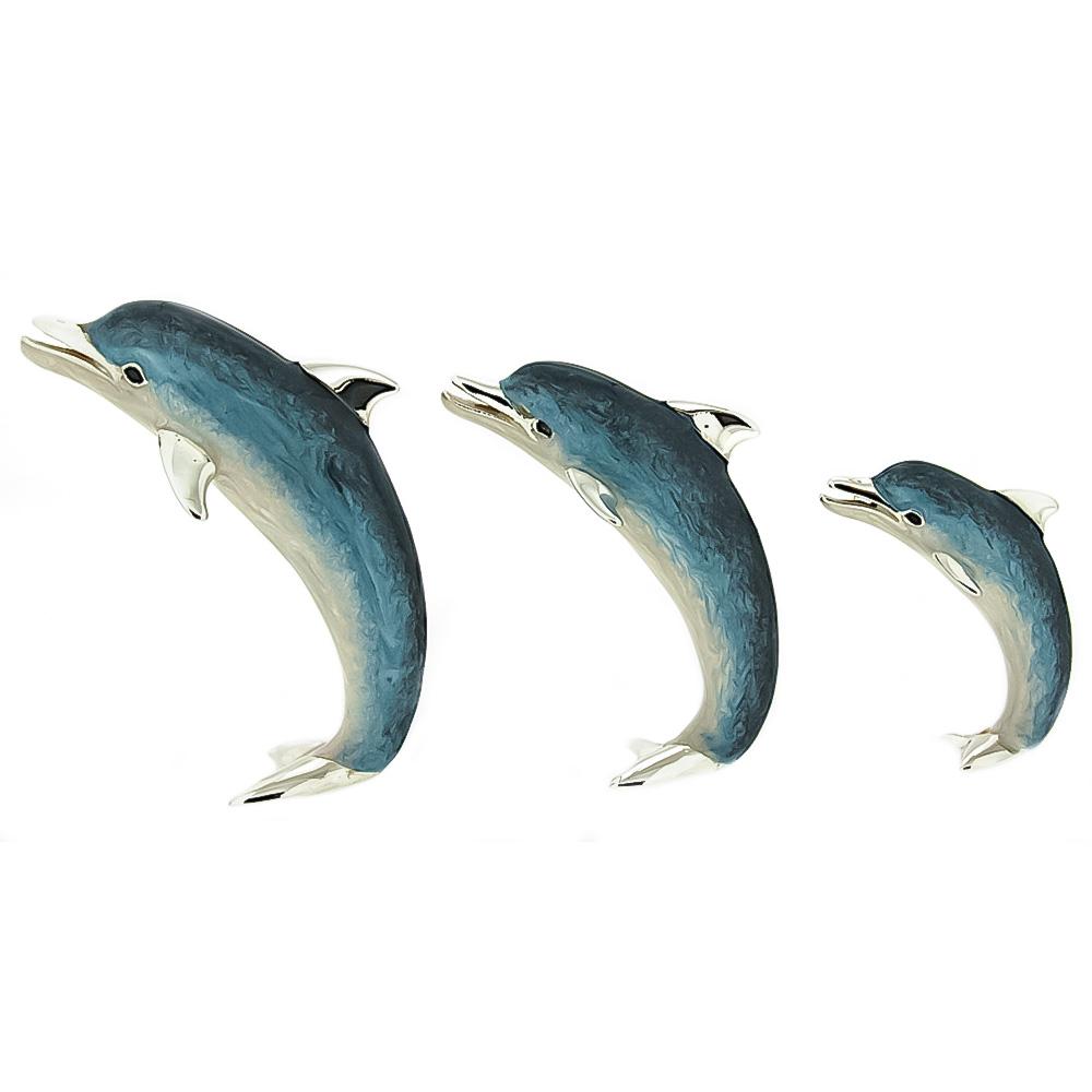 Trio of straight enameled dolphins silver ornament Saturno ST174 - SATURNO