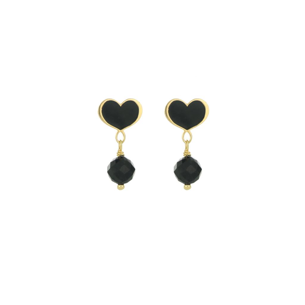 Earrings (pair) hearts and black spinels Maman et Sophie OROND421 - MAMAN ET SOPHIE