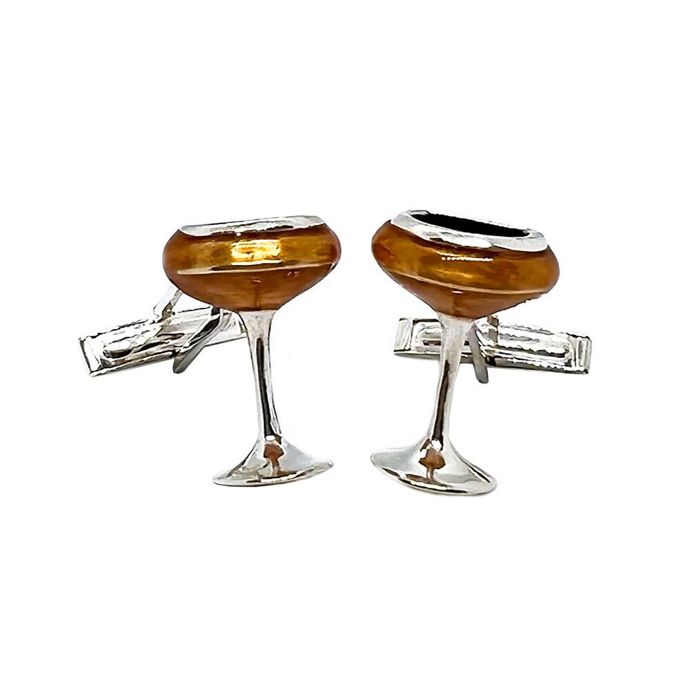 925 Silver Champagne Glass Cufflinks - Handmade - SATURNO