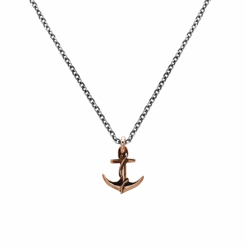 925 silver necklace pendant anchor small bronze - VALENTINO DI LEONARDO