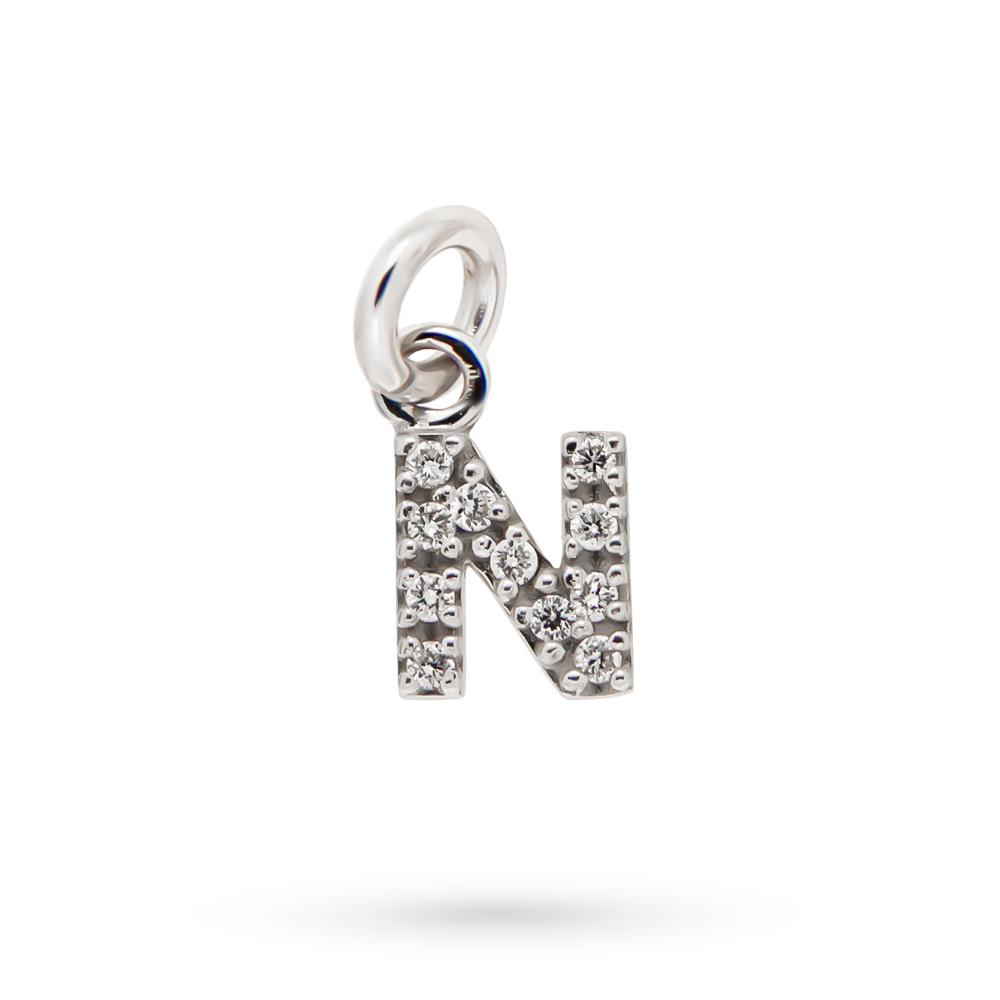 18kt white gold Letter N pendant diamonds 0.03ct - LUSSO ITALIANO