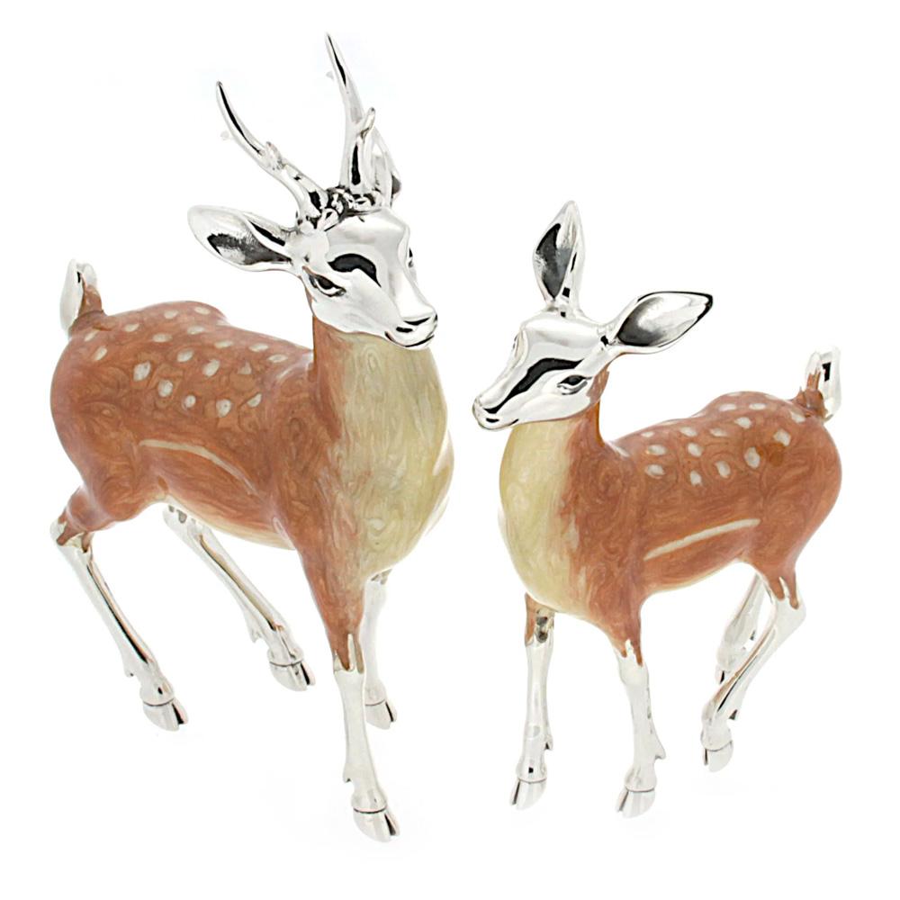 Enamelled fawn pair silver ornament Saturno ST104 - SATURNO