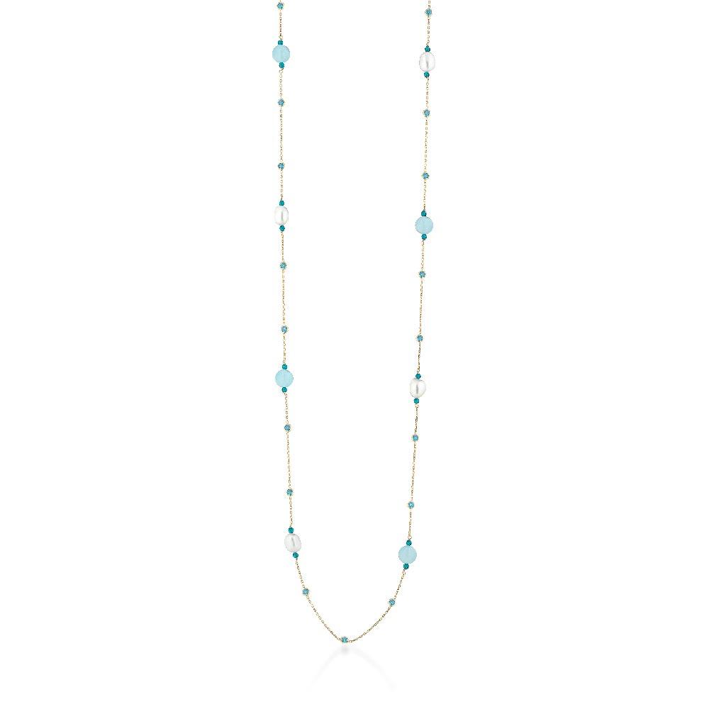 Silver Necklace Pearls Blue Gems LGNK517.2 Glamour - GLAMOUR