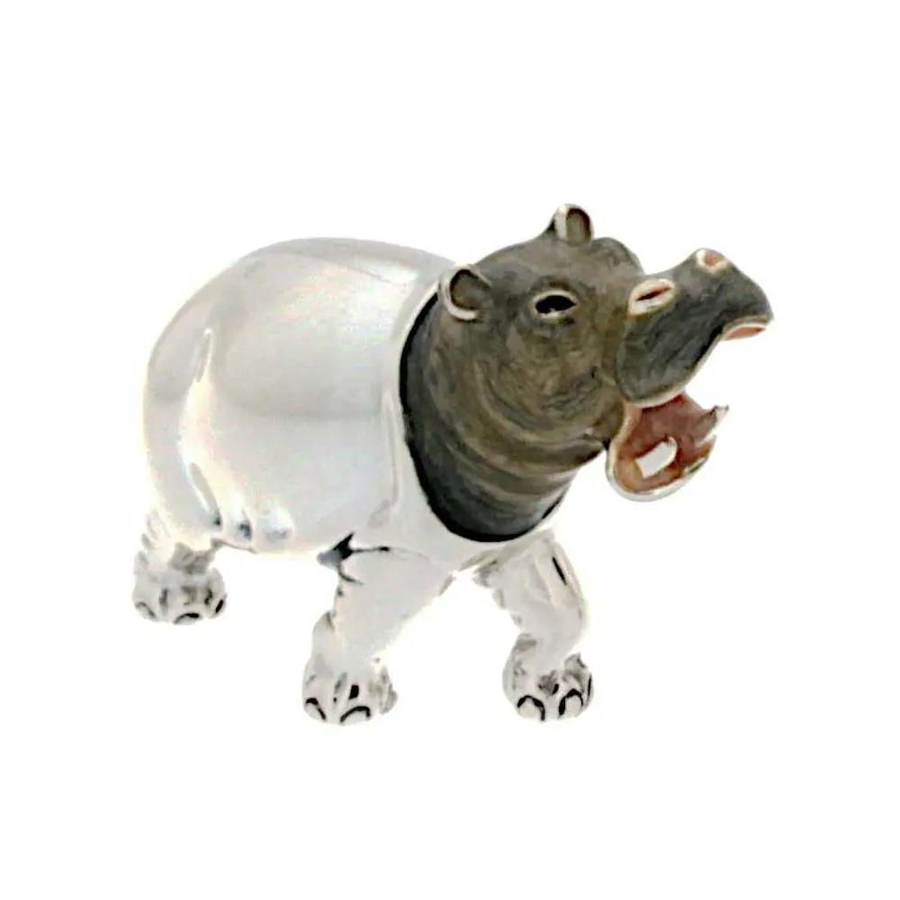 Medium Enamelled Hippopotamus silver ornament Saturno ST145-2 - SATURNO