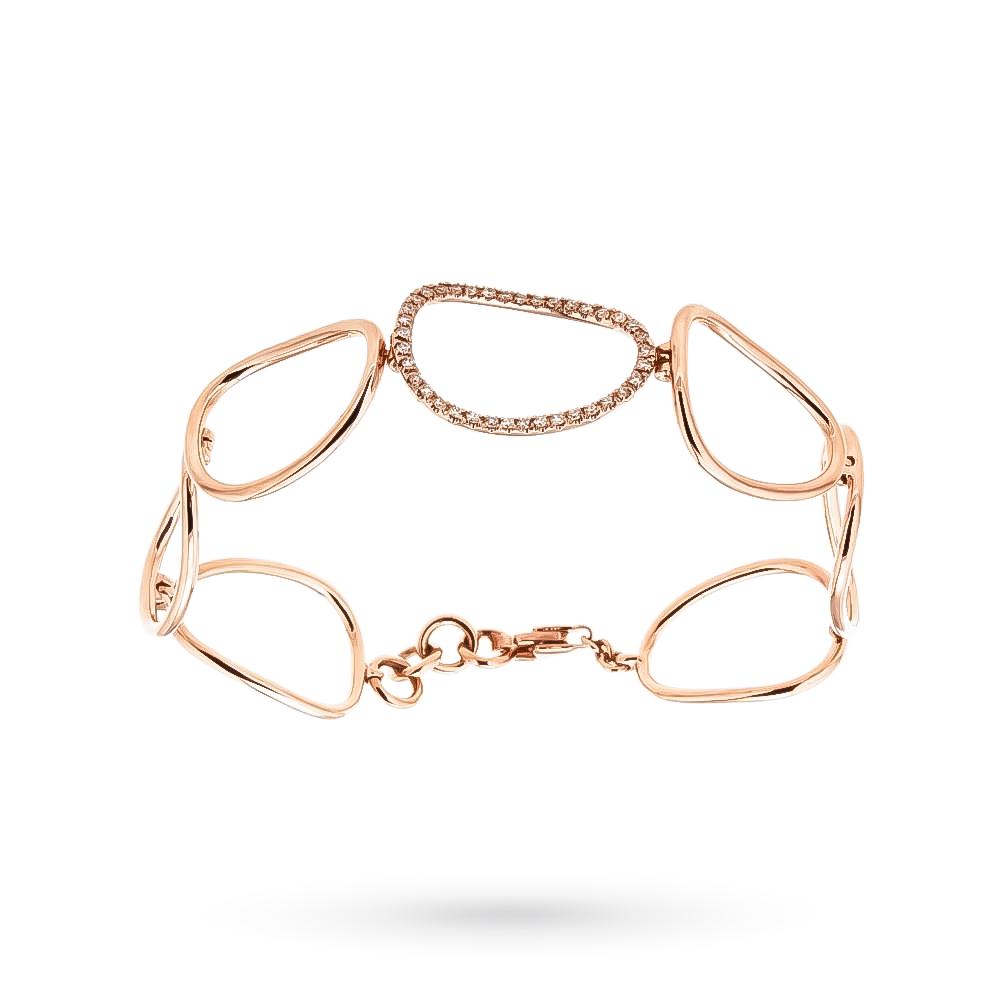 Rose gold bracelet with shiny ovals and diamonds - CICALA