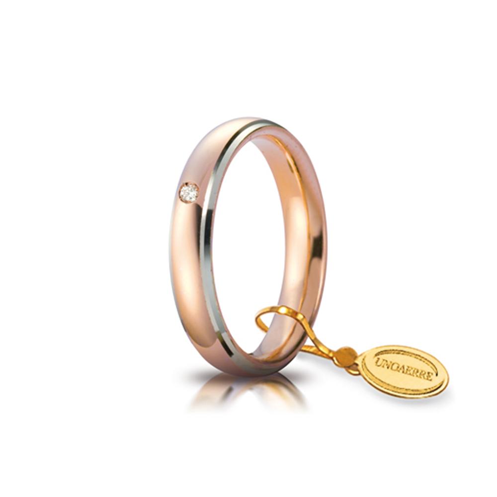 Comfort wedding ring 4.0 mm in rose gold, white gold and diamond - UNOAERRE