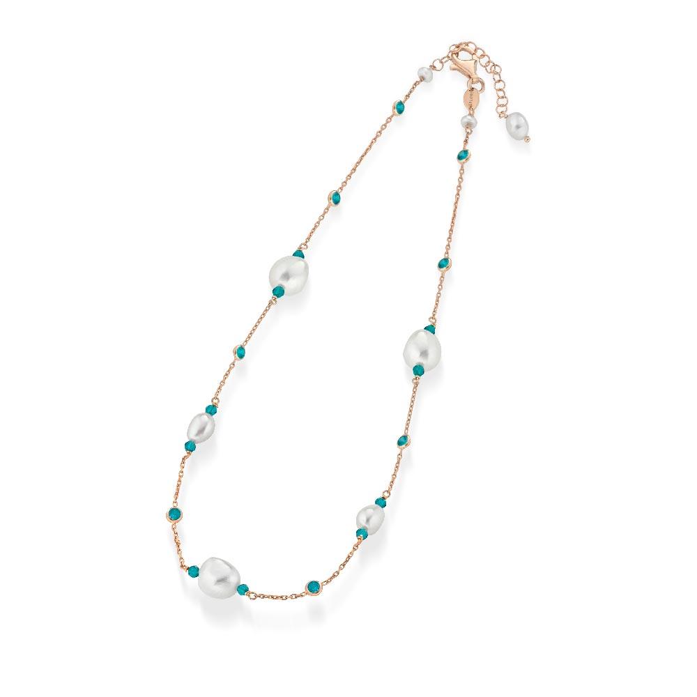 Collana Argento Perle Gemme Verdi LGNK512.1 Glamour - GLAMOUR