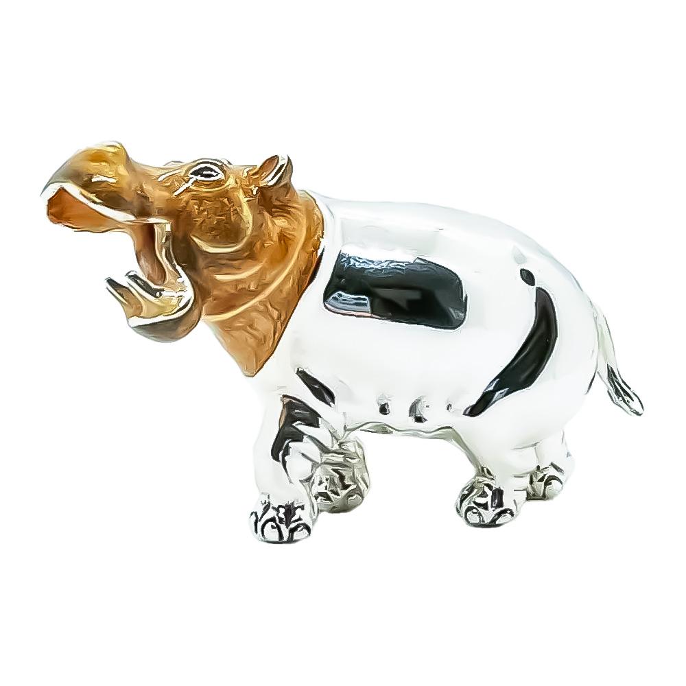 Large Enamelled Hippopotamus silver ornament Saturno ST146-1 - SATURNO