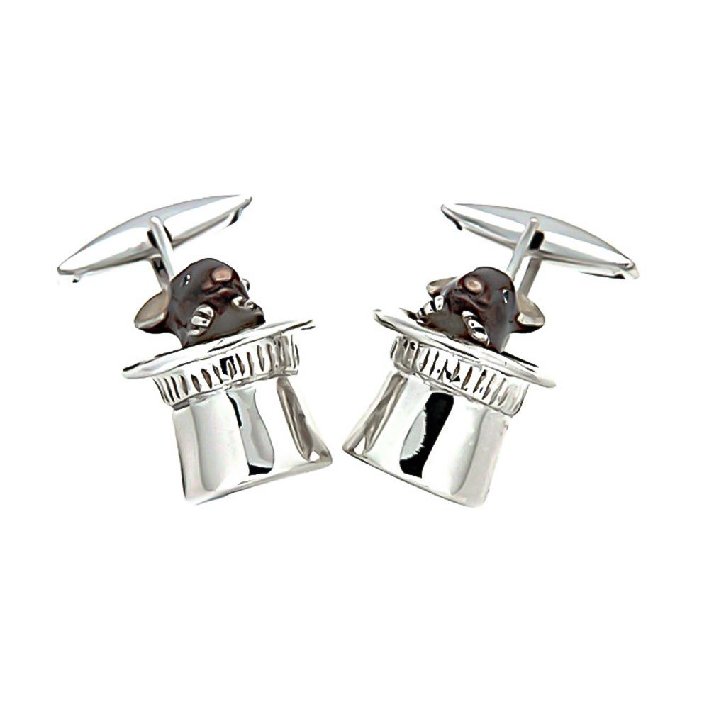 925 Silver Top Hat Mice Cufflinks - Handmade - SATURNO