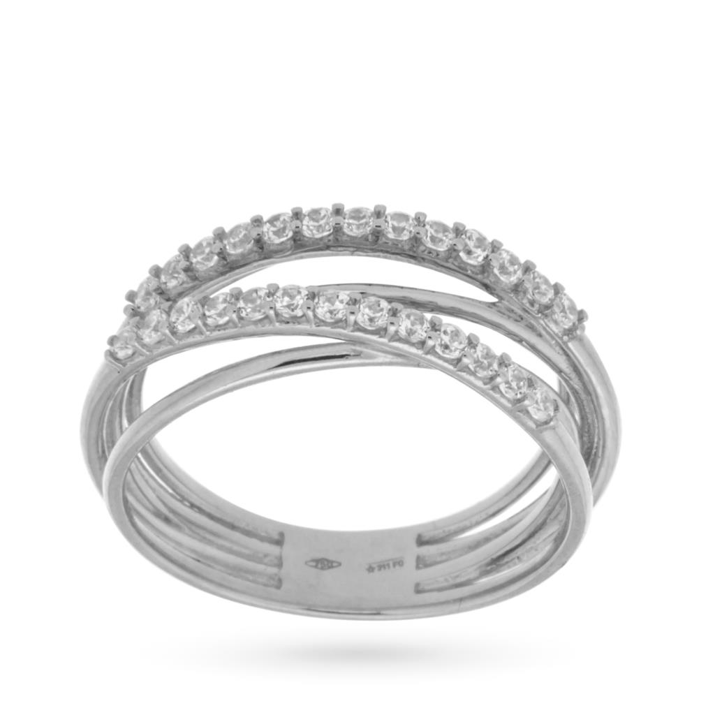 18kt white twist gold thread ring and zircons - LUSSO ITALIANO