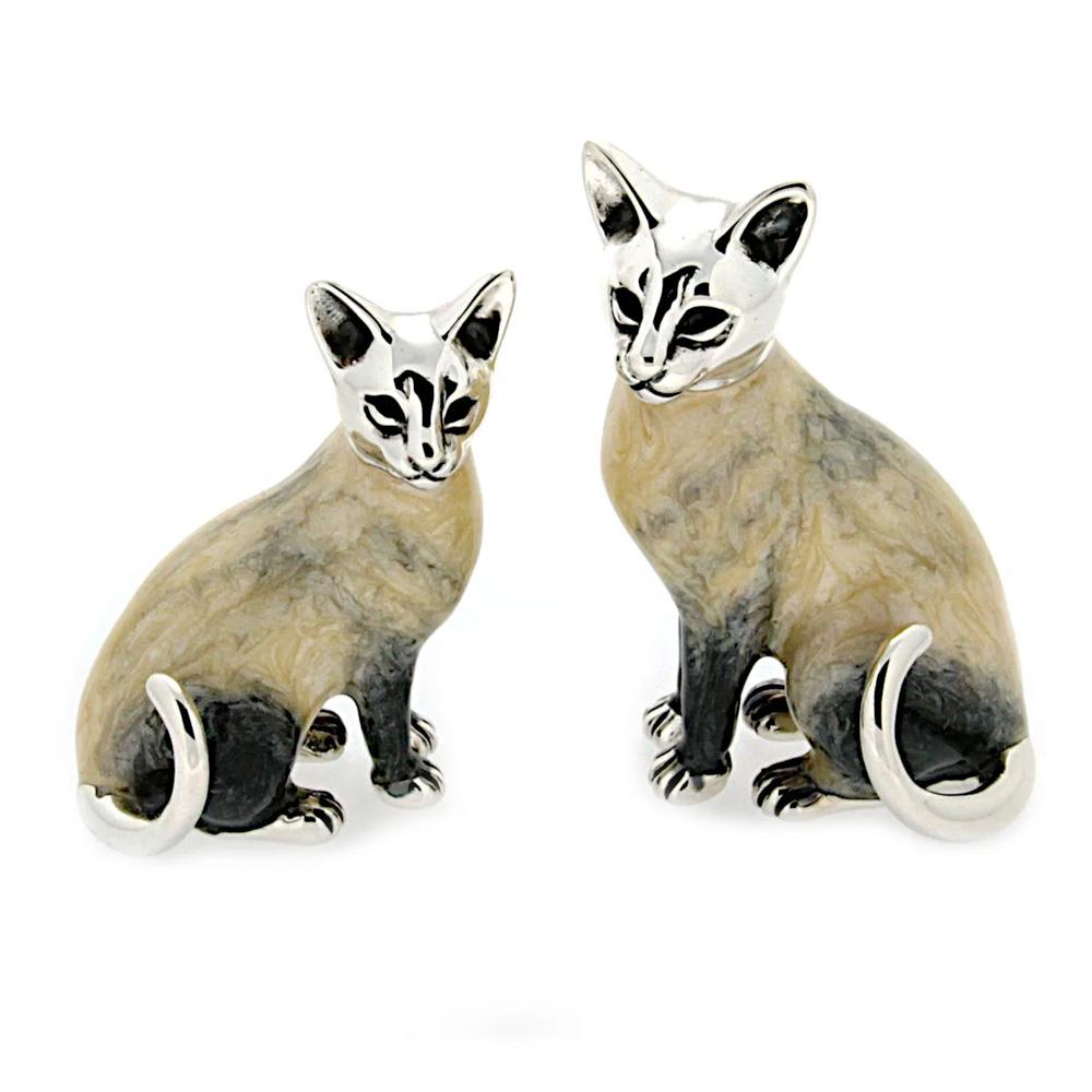 Enamelled siamese cat pair silver ornament Saturno ST113 - SATURNO