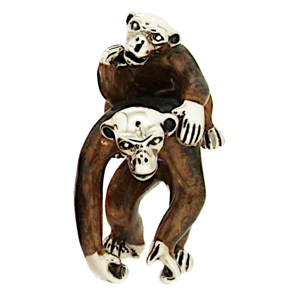 Enamelled monkey and monkey boy silver ornament Saturno ST171-1 - SATURNO