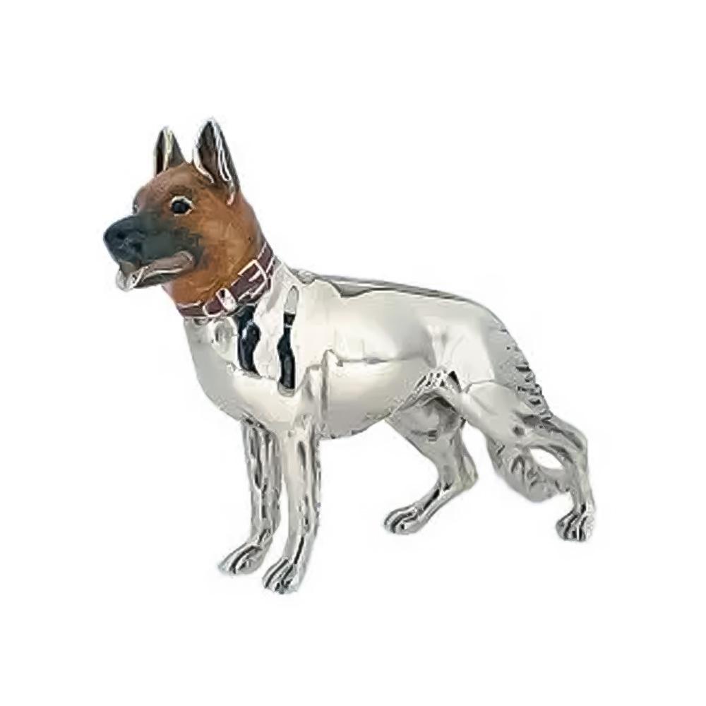 Small German Shepherd with enameled head silver ornament Saturno ST141 - SATURNO