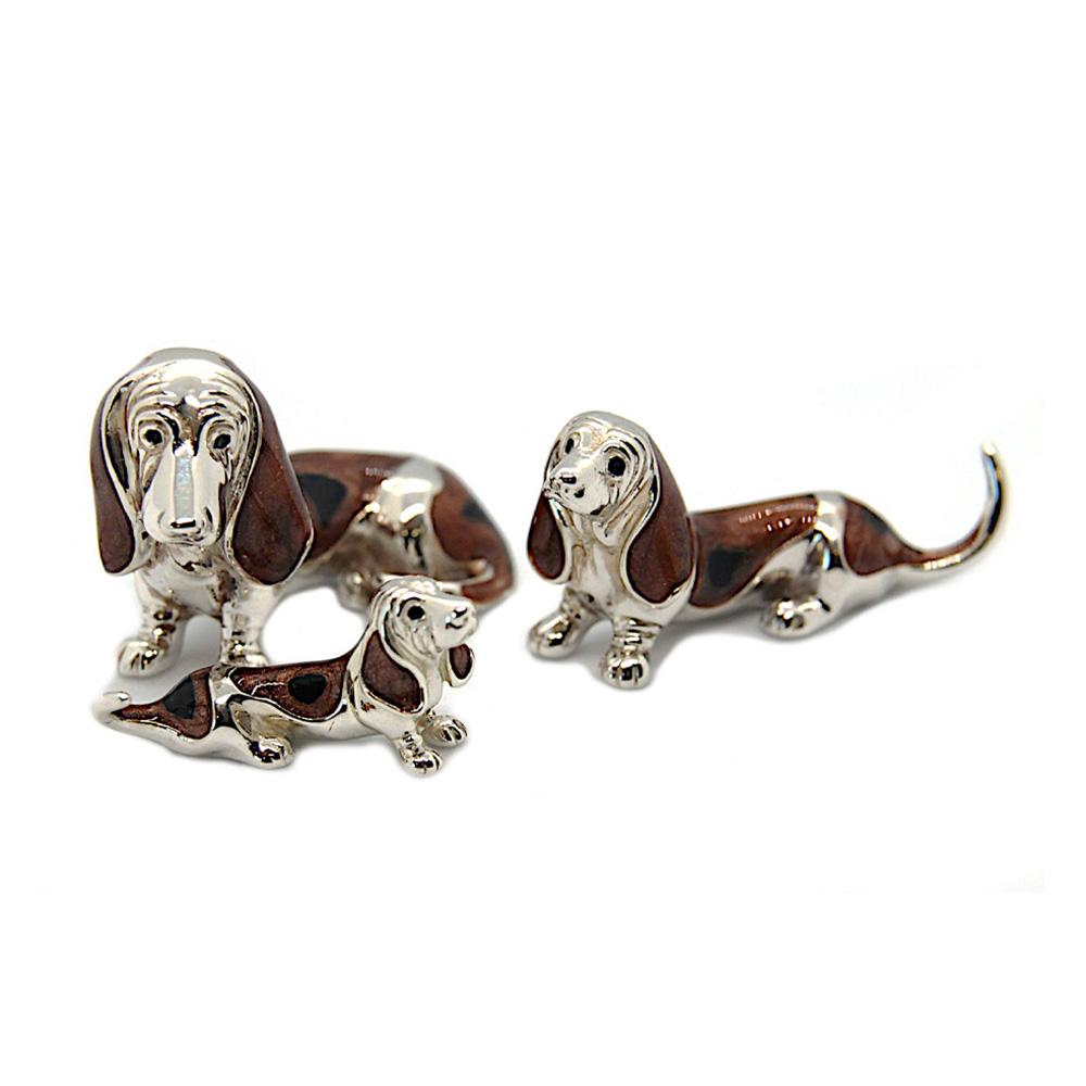 Famiglia di 3 Basset hound smaltati soprammobile Saturno ST21 - SATURNO