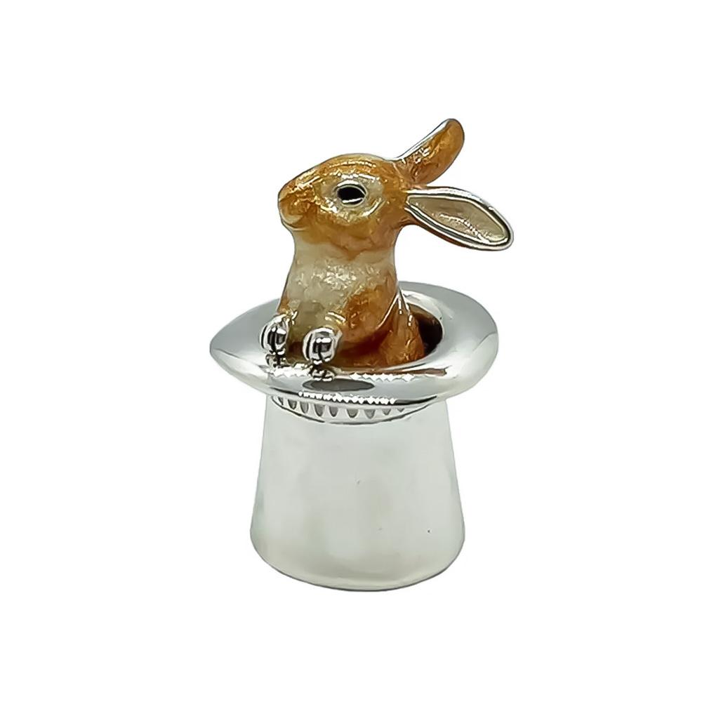 Rabbit in the shiny top hat silver ornament Saturno ST186-1 - SATURNO