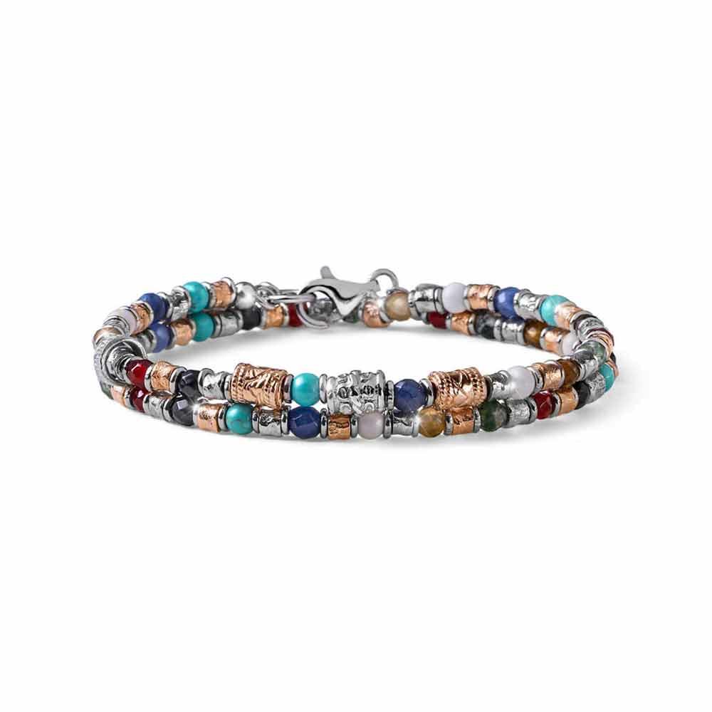 Siena men's bracelet two turns silver and natural stones 39+3 cm - MARIA CRISTINA STERLING